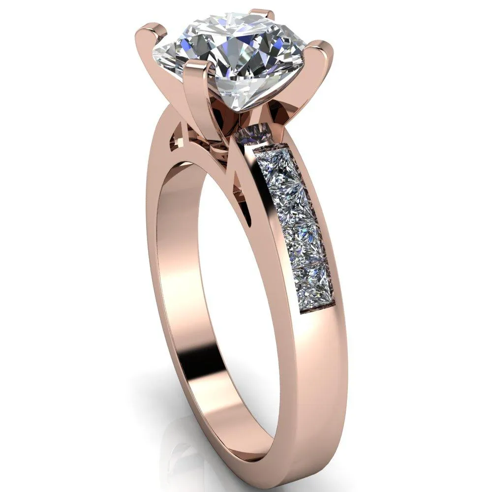Reese Round Center Stone 4 Prong Princess Diamond Shoulder Cathedral Ring