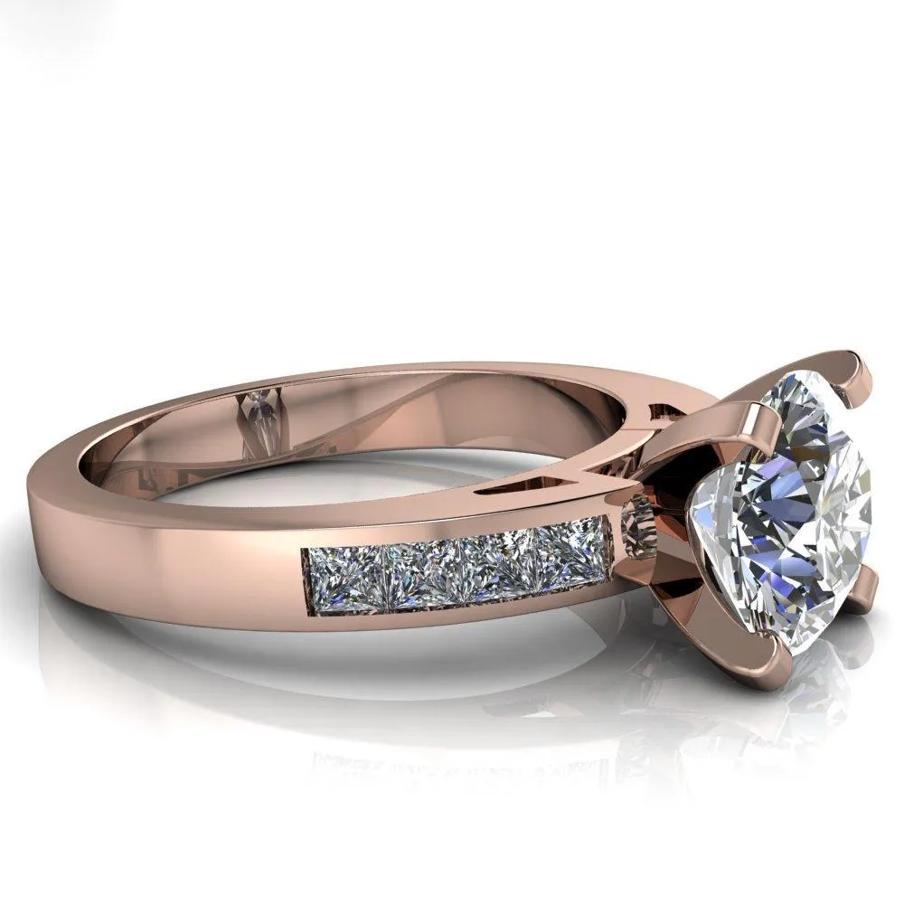 Reese Round Center Stone 4 Prong Princess Diamond Shoulder Cathedral Ring