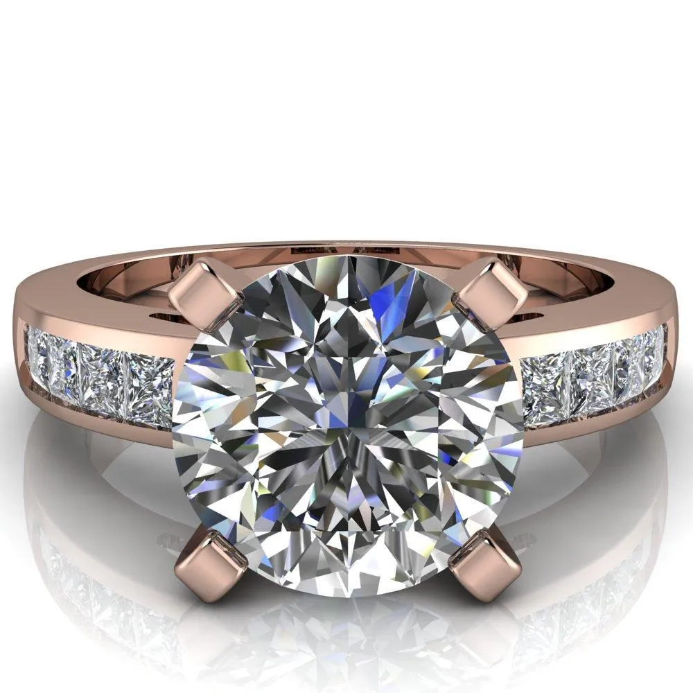 Reese Round Center Stone 4 Prong Princess Diamond Shoulder Cathedral Ring