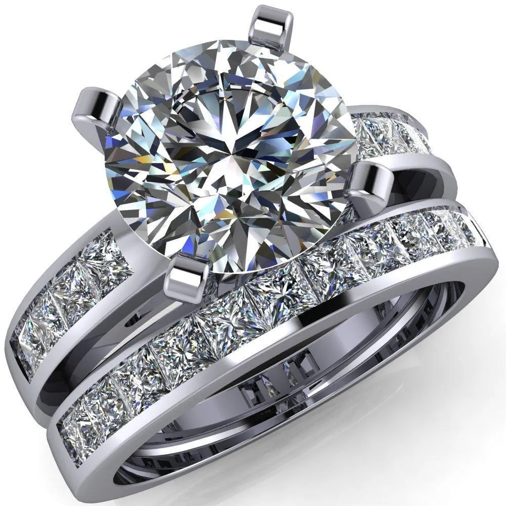 Reese Round Center Stone 4 Prong Princess Diamond Shoulder Cathedral Ring
