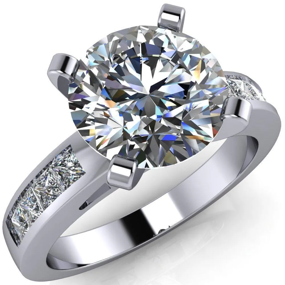 Reese Round Center Stone 4 Prong Princess Diamond Shoulder Cathedral Ring