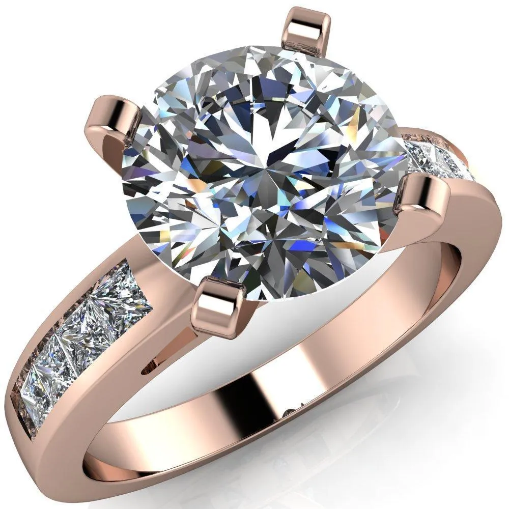 Reese Round Center Stone 4 Prong Princess Diamond Shoulder Cathedral Ring