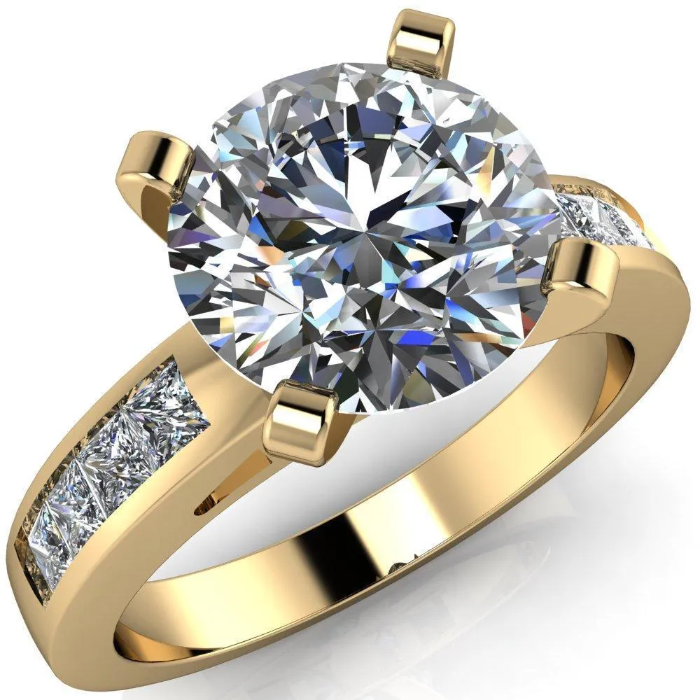 Reese Round Center Stone 4 Prong Princess Diamond Shoulder Cathedral Ring