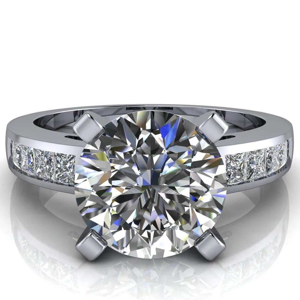 Reese Round Center Stone 4 Prong Princess Diamond Shoulder Cathedral Ring