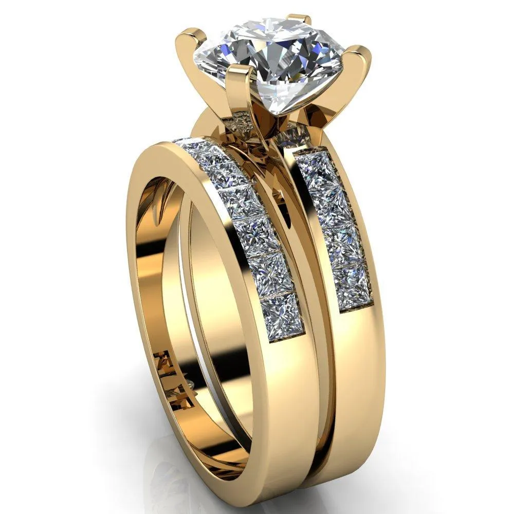 Reese Round Center Stone 4 Prong Princess Diamond Shoulder Cathedral Ring