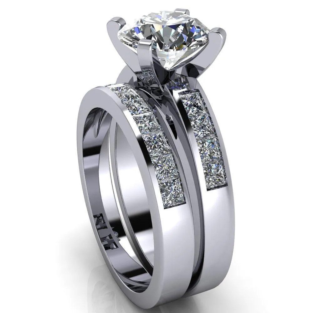 Reese Round Center Stone 4 Prong Princess Diamond Shoulder Cathedral Ring