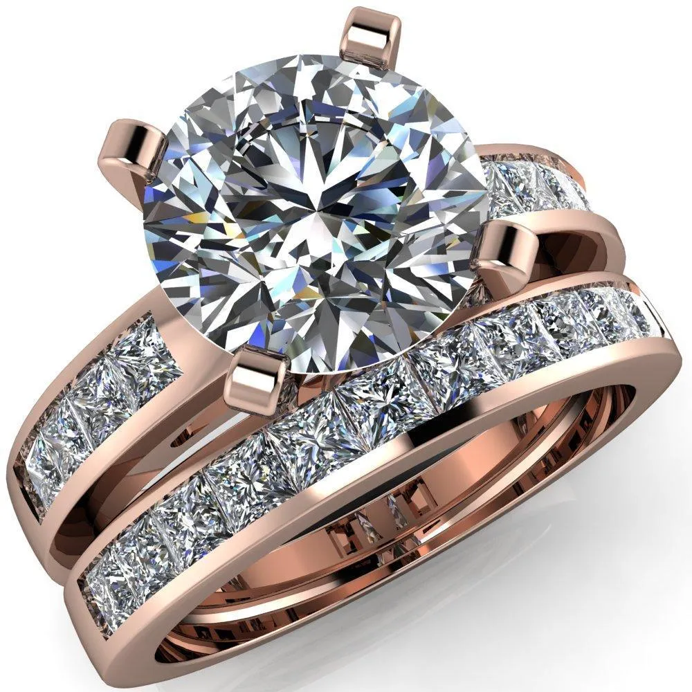 Reese Round Center Stone 4 Prong Princess Diamond Shoulder Cathedral Ring