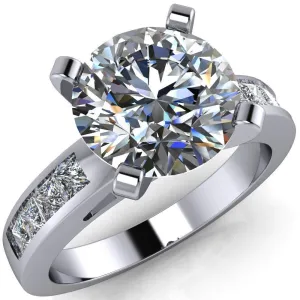 Reese Round Center Stone 4 Prong Princess Diamond Shoulder Cathedral Ring