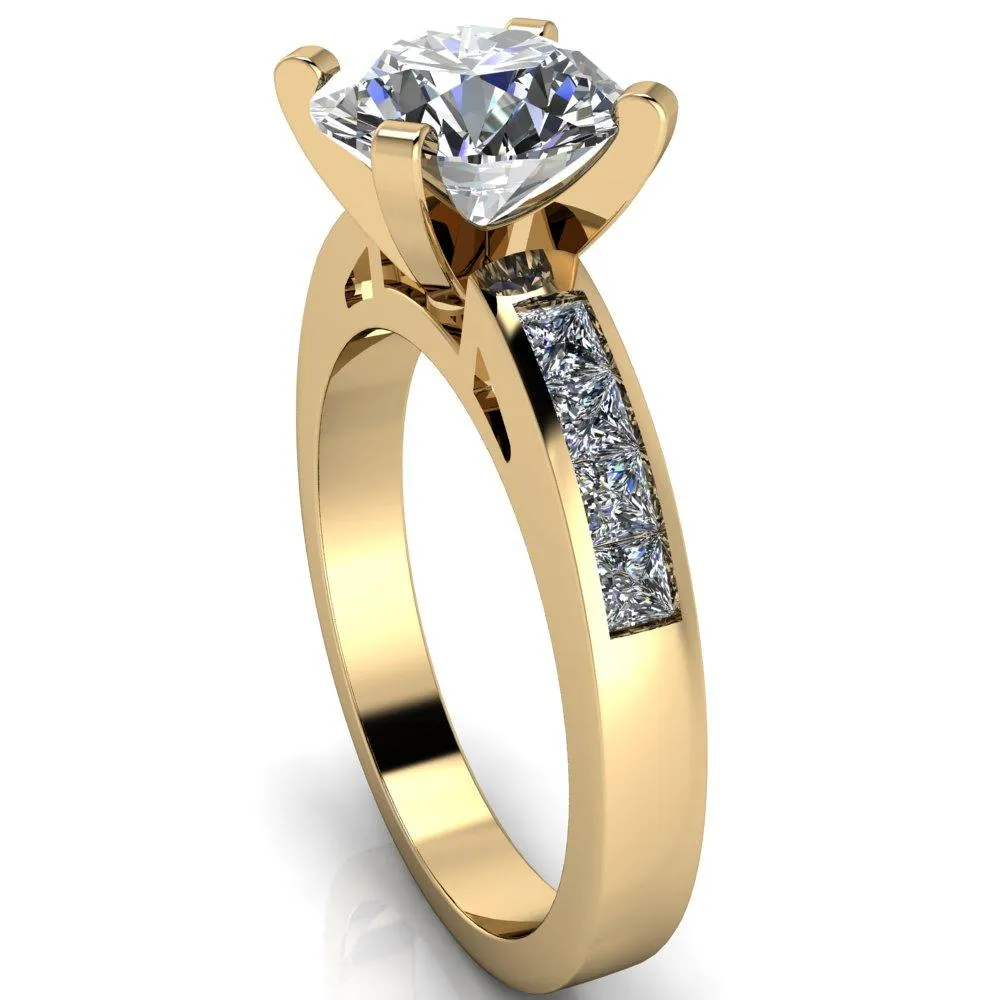 Reese Round Center Stone 4 Prong Princess Diamond Shoulder Cathedral Ring