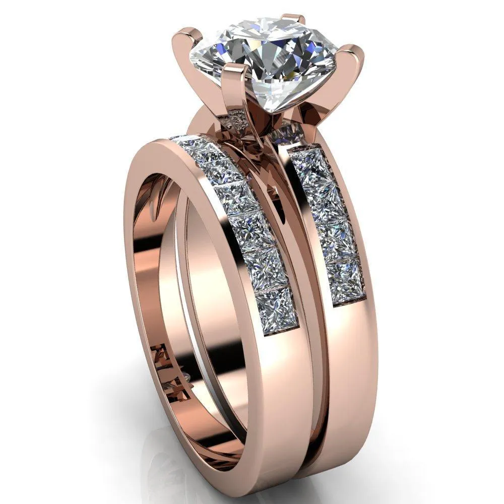 Reese Round Center Stone 4 Prong Princess Diamond Shoulder Cathedral Ring