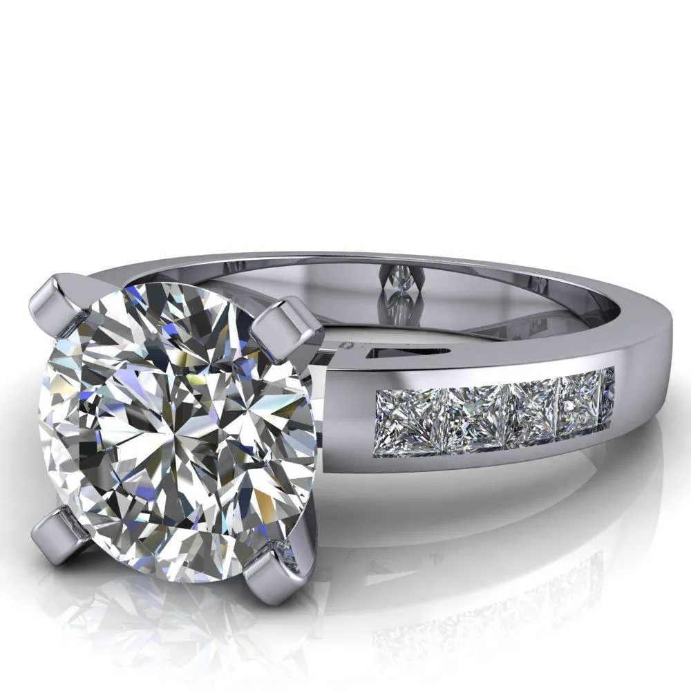 Reese Round Center Stone 4 Prong Princess Diamond Shoulder Cathedral Ring