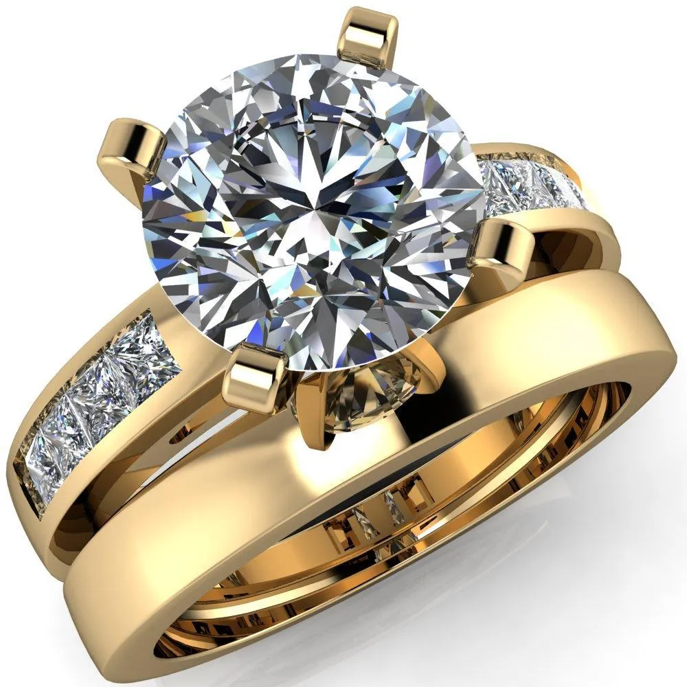 Reese Round Center Stone 4 Prong Princess Diamond Shoulder Cathedral Ring