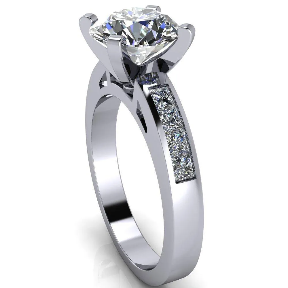 Reese Round Center Stone 4 Prong Princess Diamond Shoulder Cathedral Ring