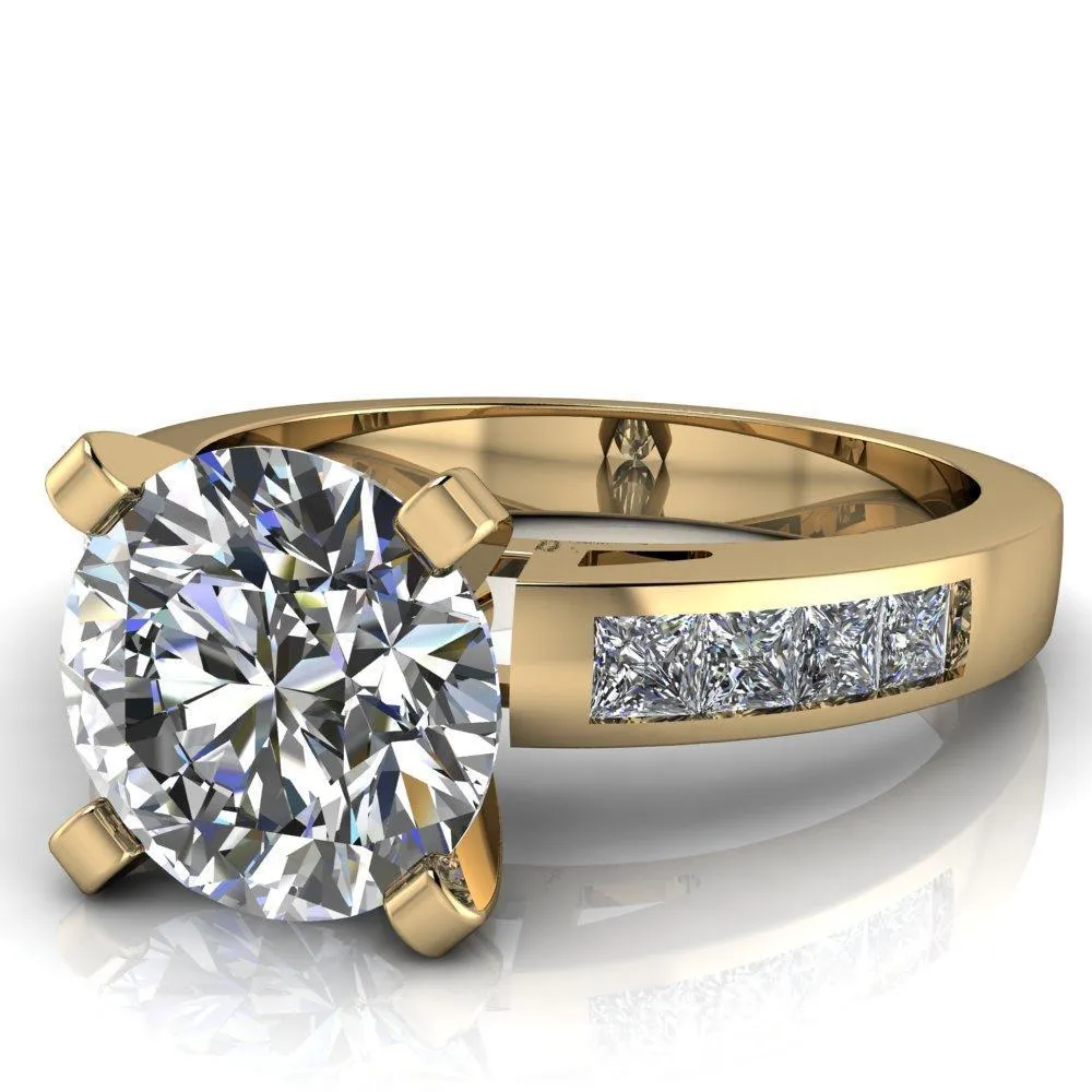 Reese Round Center Stone 4 Prong Princess Diamond Shoulder Cathedral Ring