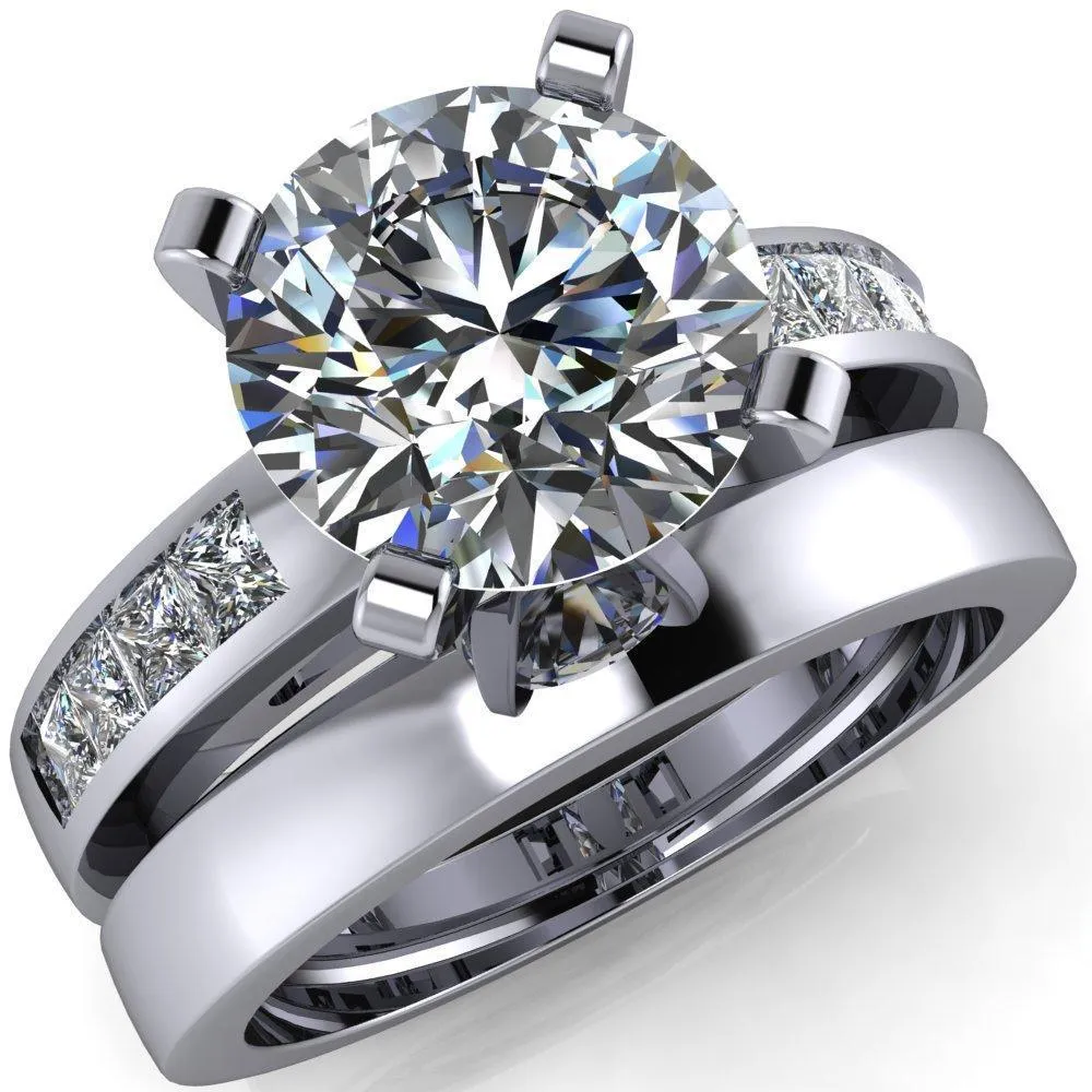 Reese Round Center Stone 4 Prong Princess Diamond Shoulder Cathedral Ring
