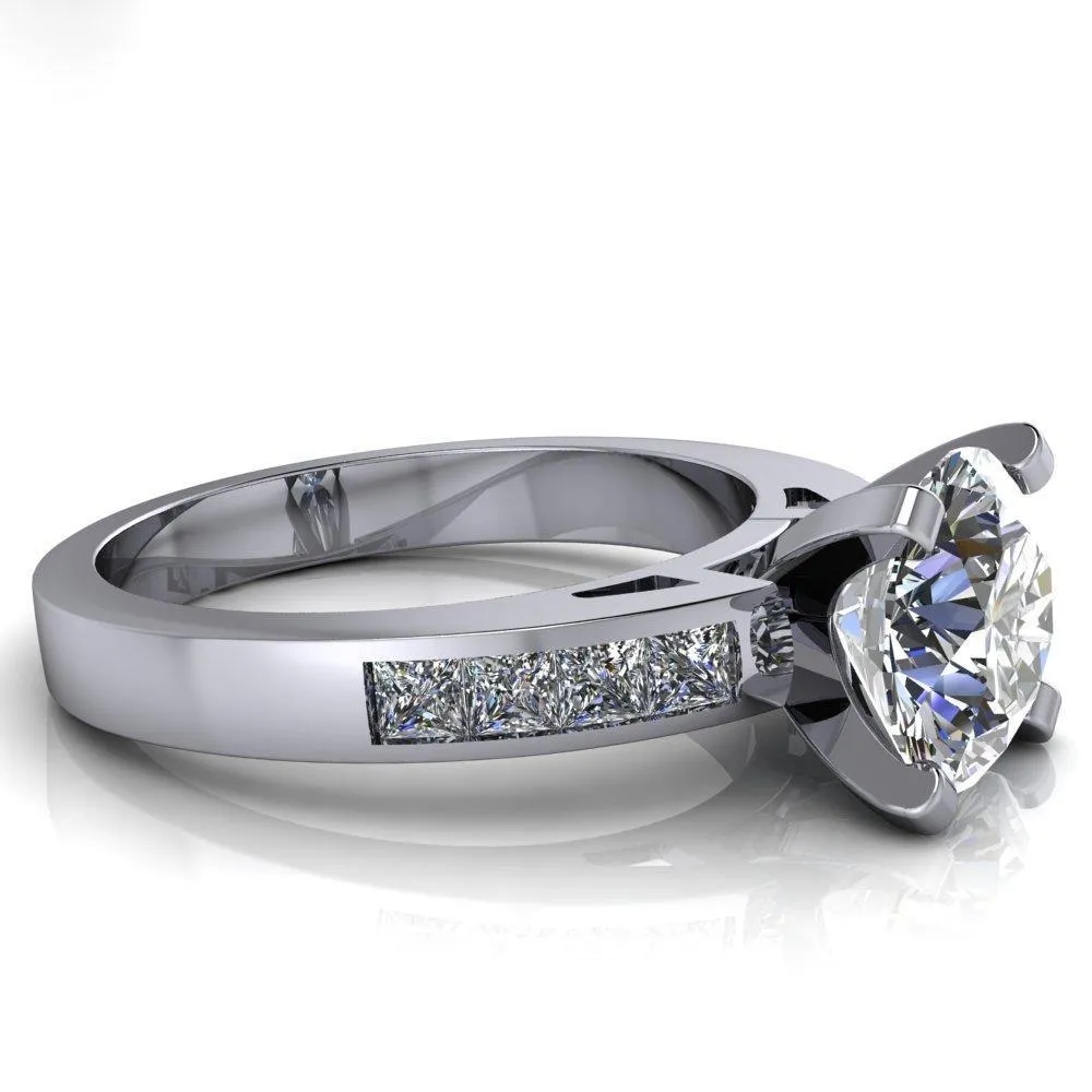 Reese Round Center Stone 4 Prong Princess Diamond Shoulder Cathedral Ring