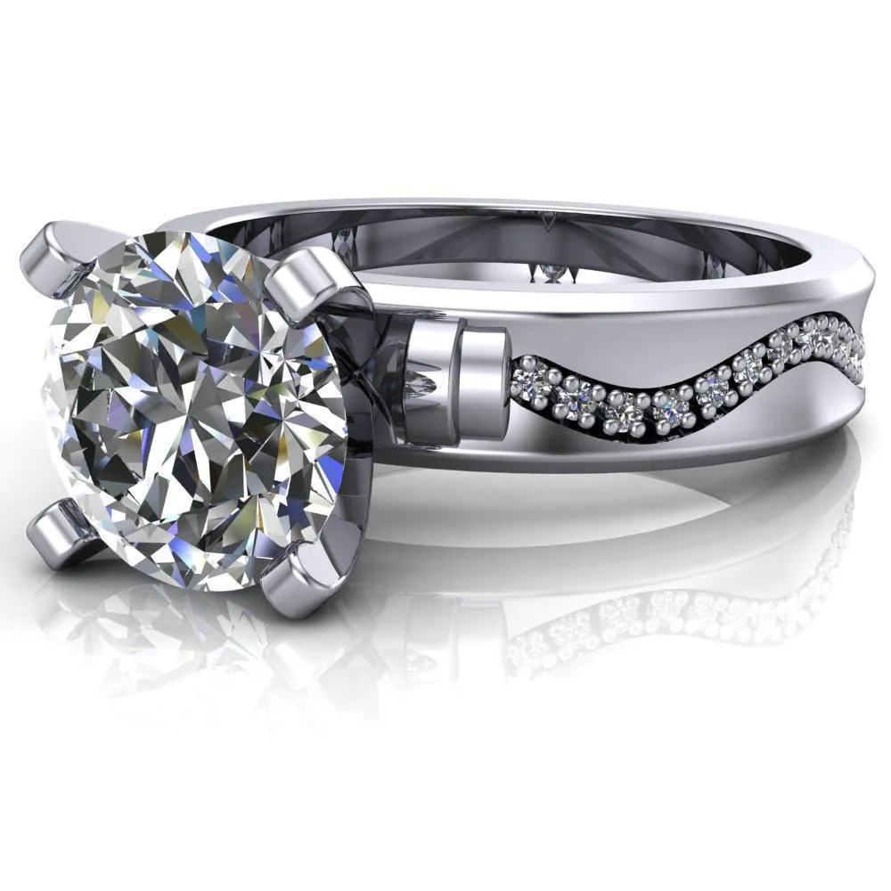 Remy Round Center Stone Wavy Diamond Channel Set Ring