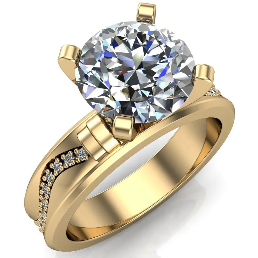 Remy Round Center Stone Wavy Diamond Channel Set Ring