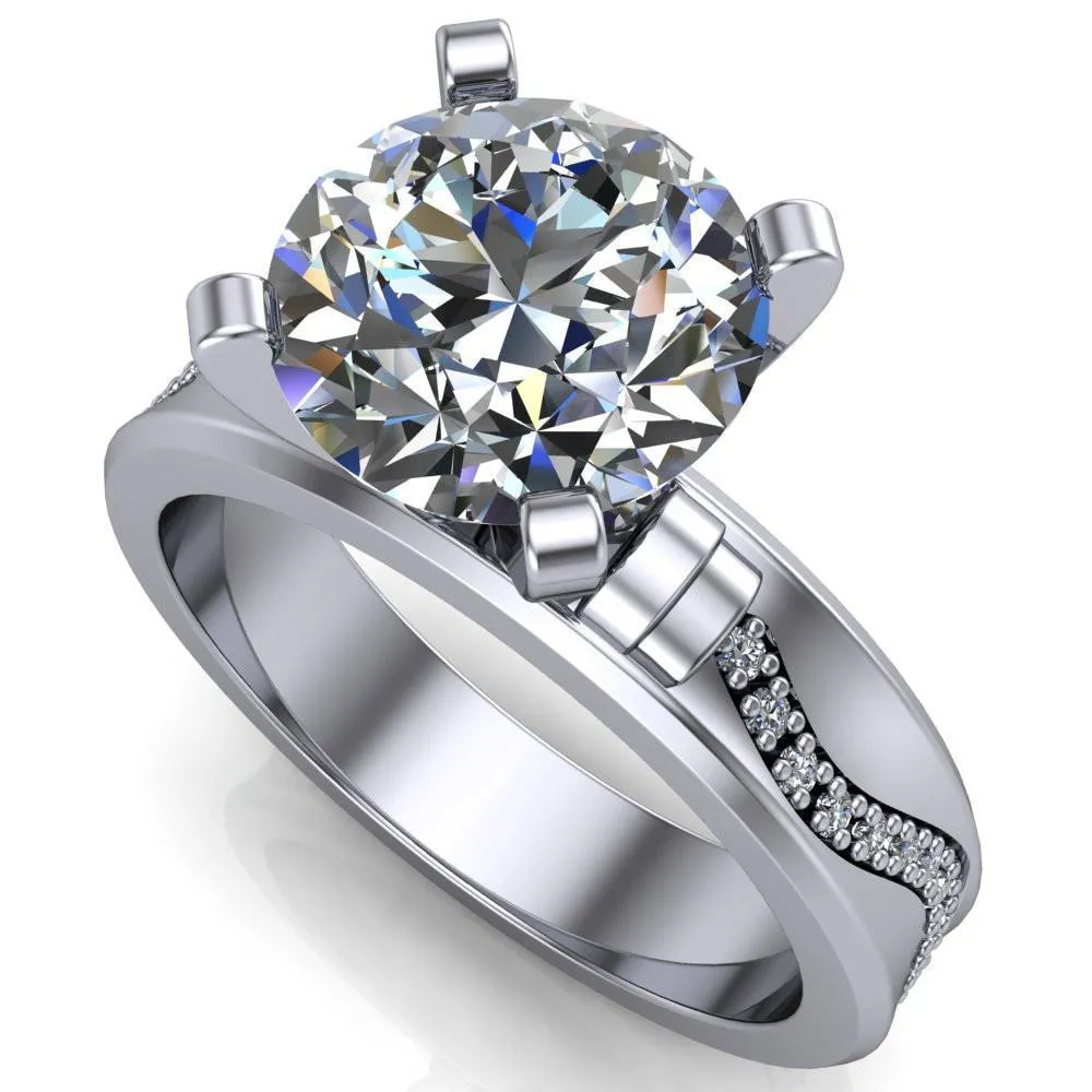 Remy Round Center Stone Wavy Diamond Channel Set Ring