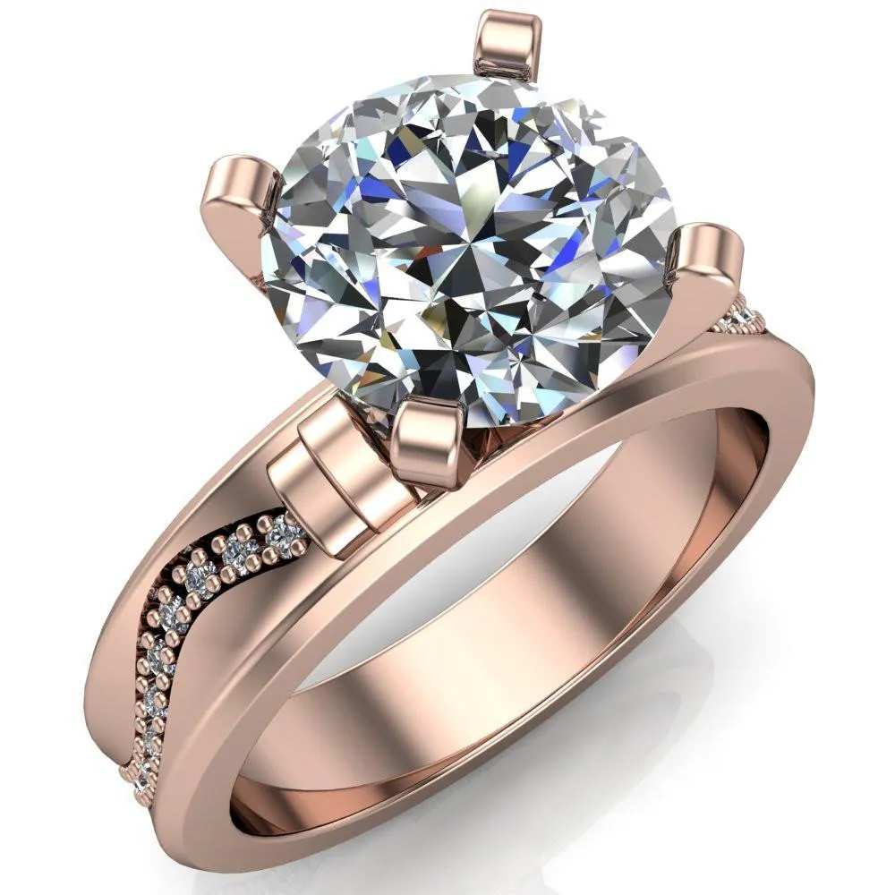 Remy Round Center Stone Wavy Diamond Channel Set Ring