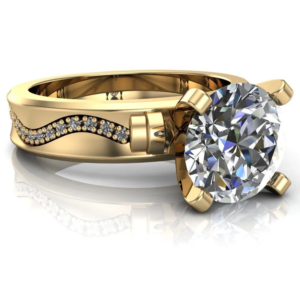 Remy Round Center Stone Wavy Diamond Channel Set Ring