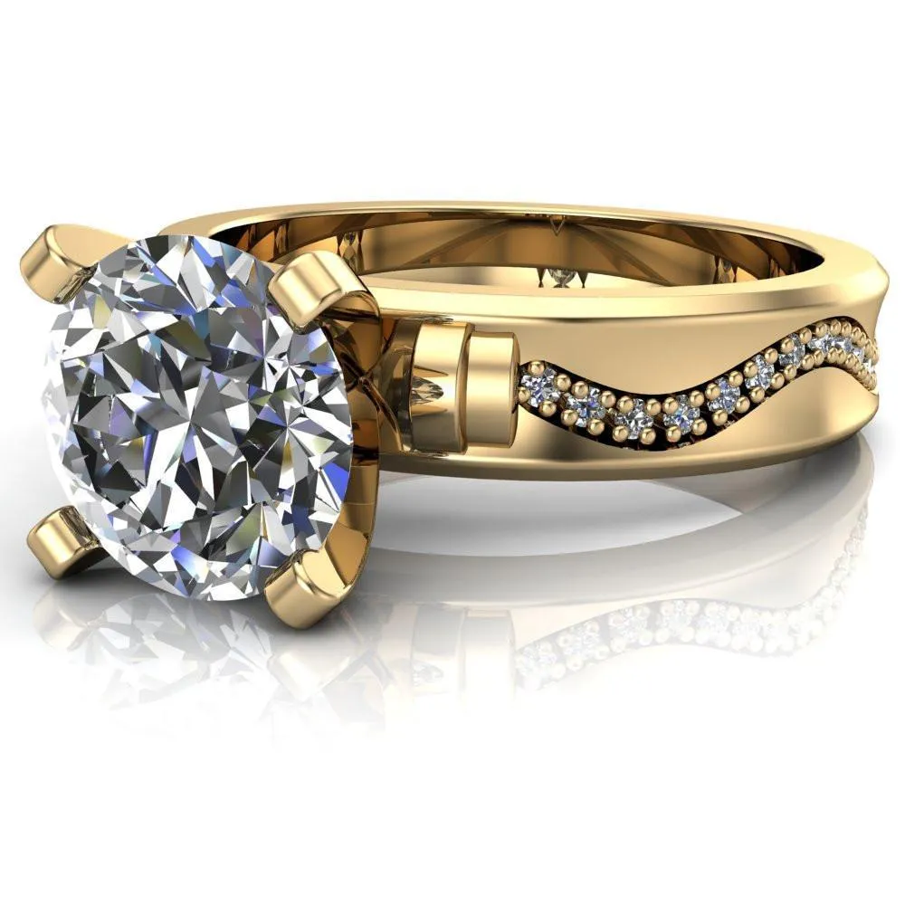 Remy Round Center Stone Wavy Diamond Channel Set Ring