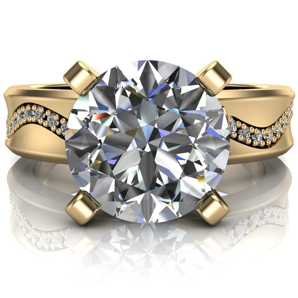 Remy Round Center Stone Wavy Diamond Channel Set Ring