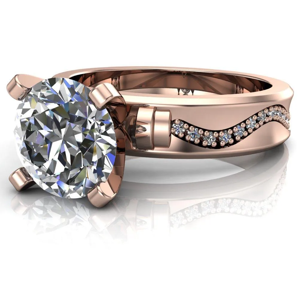 Remy Round Center Stone Wavy Diamond Channel Set Ring