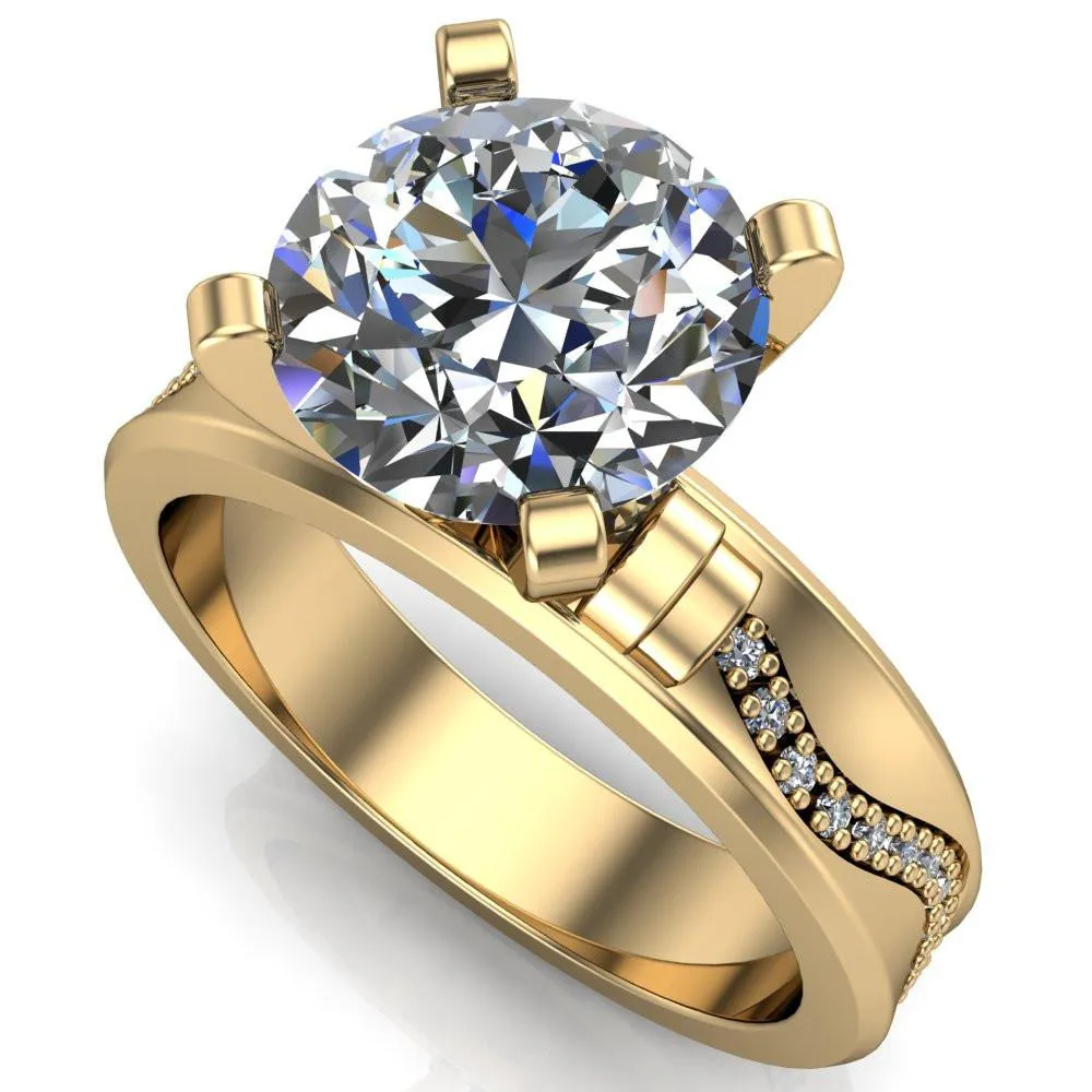 Remy Round Center Stone Wavy Diamond Channel Set Ring