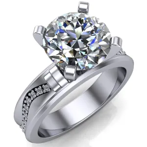 Remy Round Center Stone Wavy Diamond Channel Set Ring