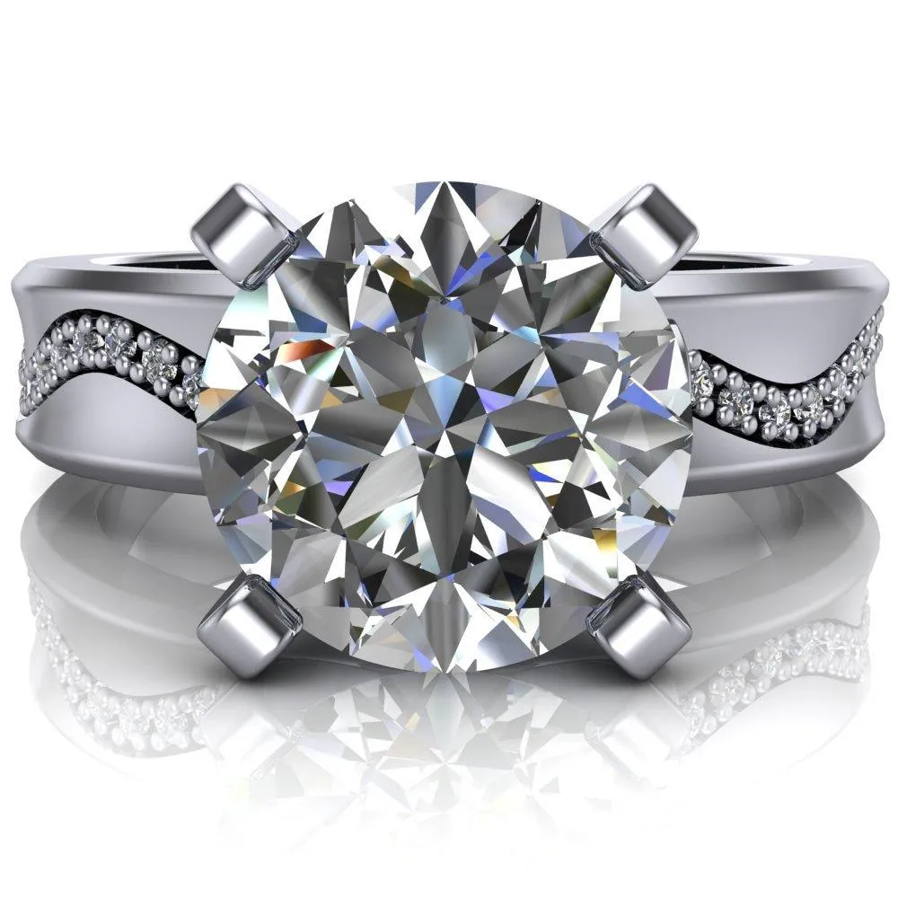 Remy Round Center Stone Wavy Diamond Channel Set Ring
