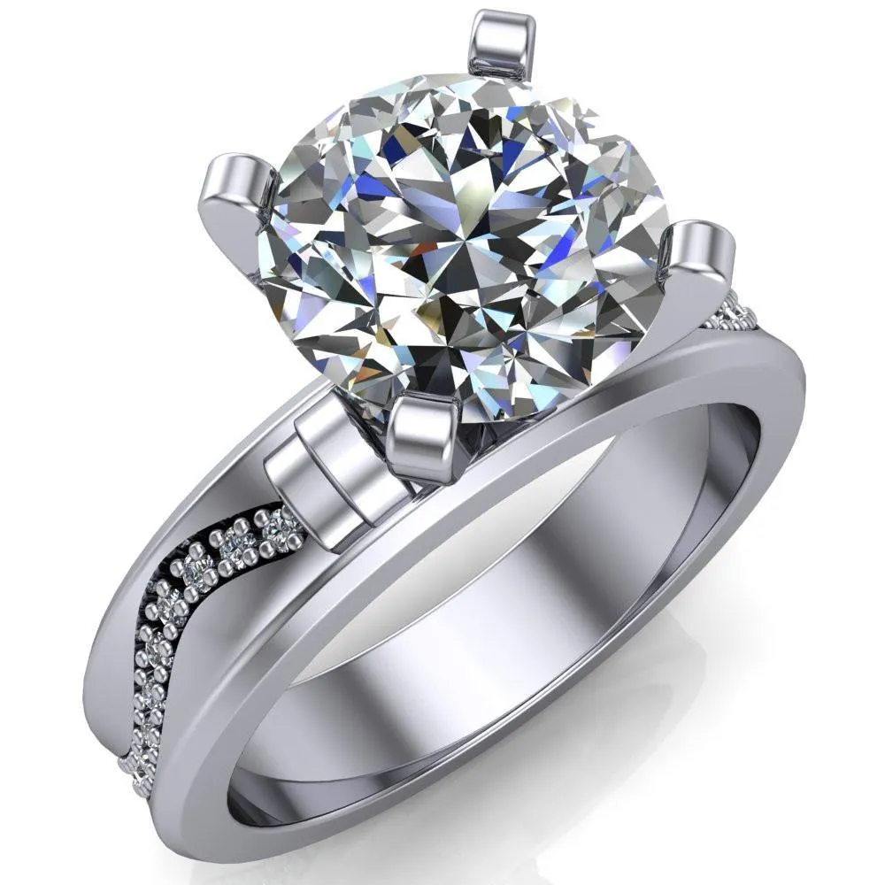 Remy Round Center Stone Wavy Diamond Channel Set Ring