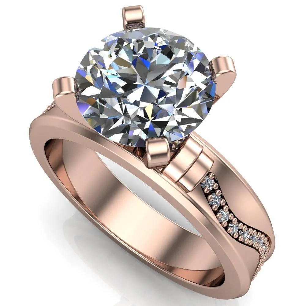 Remy Round Center Stone Wavy Diamond Channel Set Ring