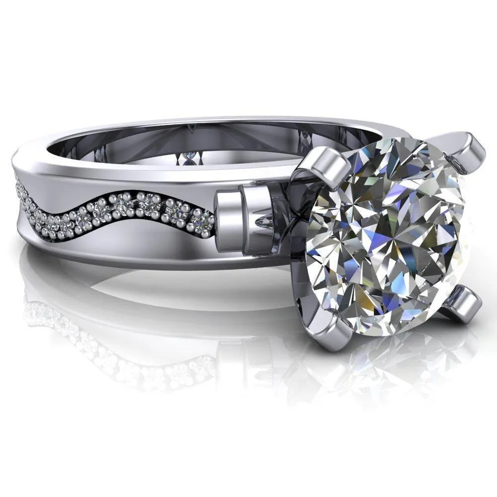 Remy Round Center Stone Wavy Diamond Channel Set Ring