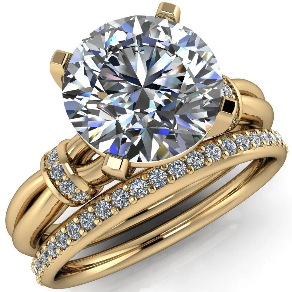 Renée Round Center Stone 4 Prong Diamond Shoulder Split Shank Set Ring