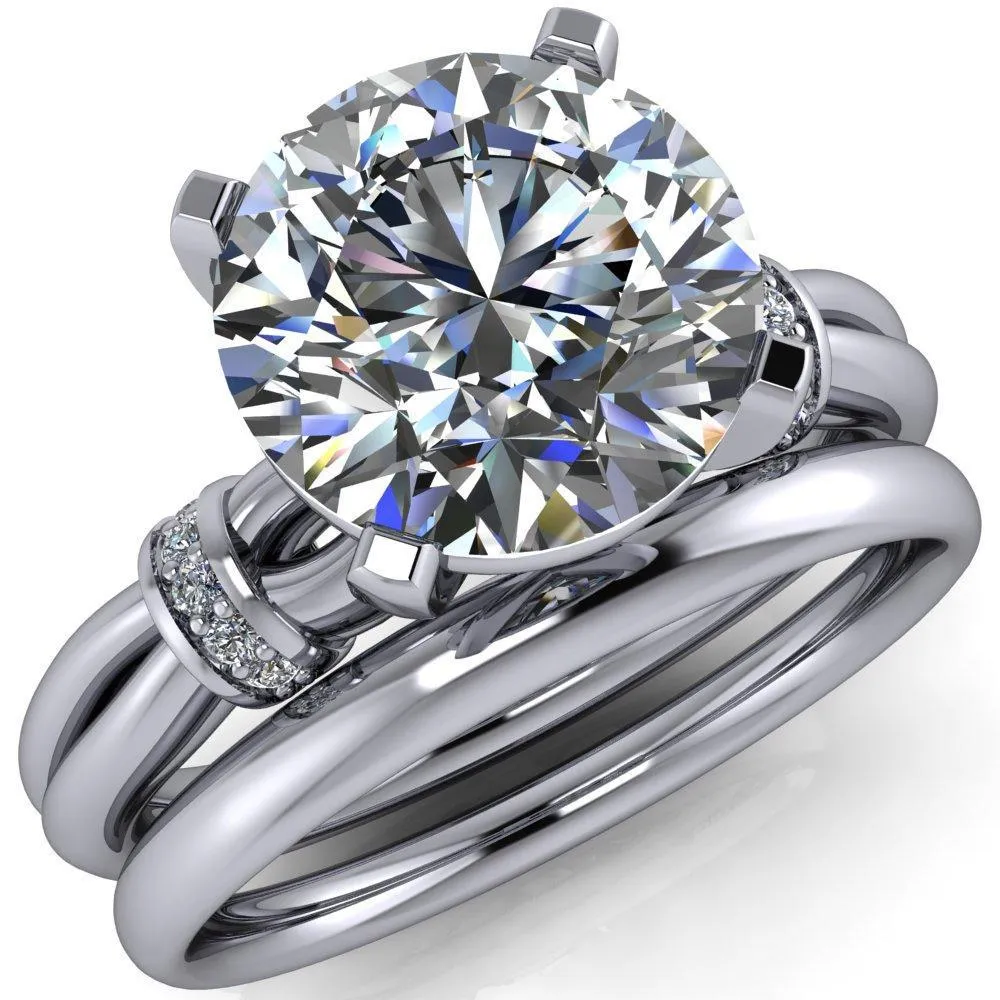 Renée Round Center Stone 4 Prong Diamond Shoulder Split Shank Set Ring