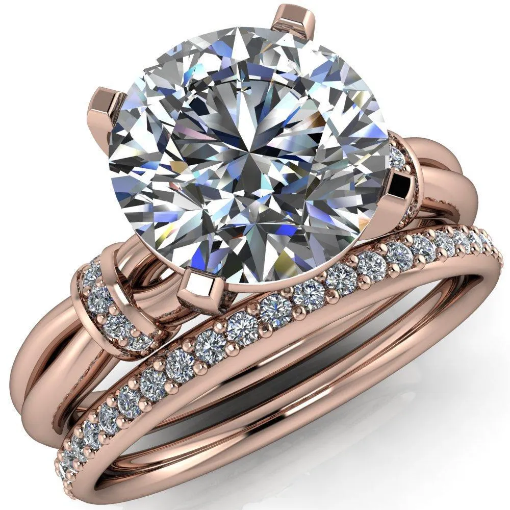 Renée Round Center Stone 4 Prong Diamond Shoulder Split Shank Set Ring