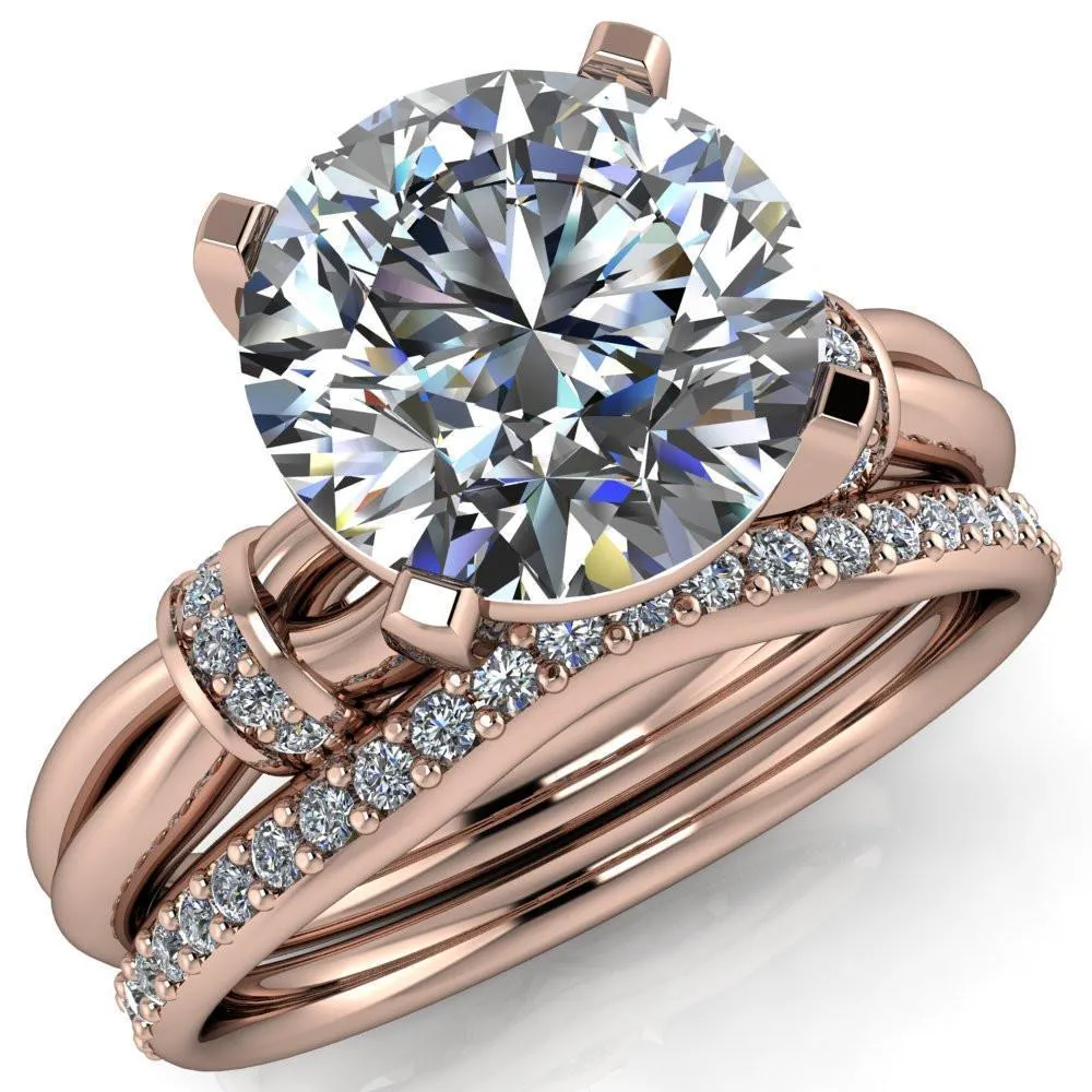 Renée Round Center Stone 4 Prong Diamond Shoulder Split Shank Set Ring