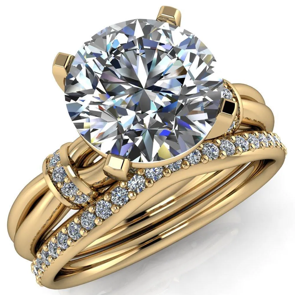 Renée Round Center Stone 4 Prong Diamond Shoulder Split Shank Set Ring