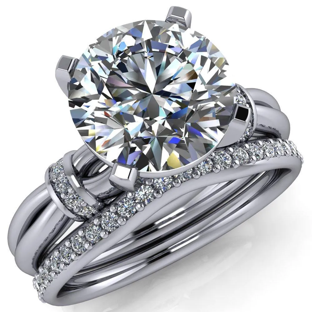 Renée Round Center Stone 4 Prong Diamond Shoulder Split Shank Set Ring