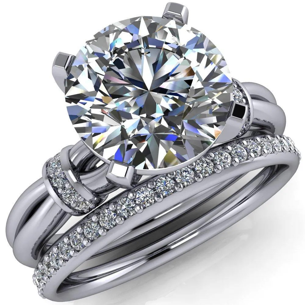Renée Round Center Stone 4 Prong Diamond Shoulder Split Shank Set Ring