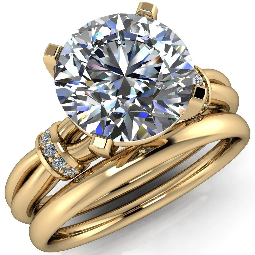 Renée Round Center Stone 4 Prong Diamond Shoulder Split Shank Set Ring