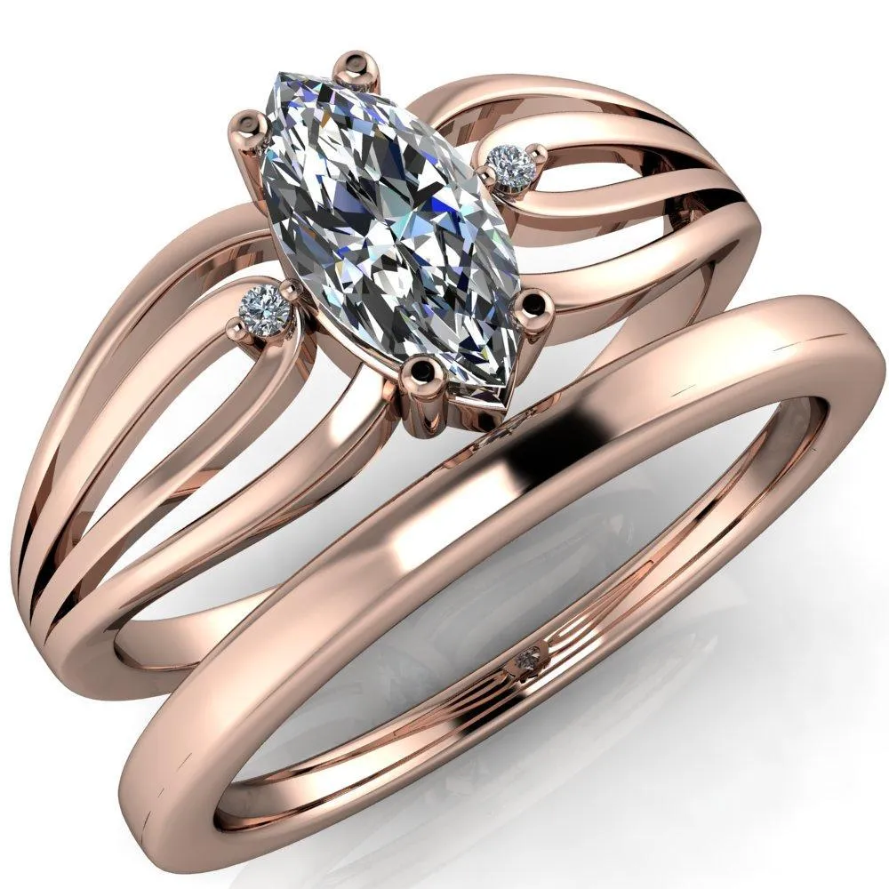 Rhae Marquise Center Stone 4 Prong Double Drop End Shank Ring