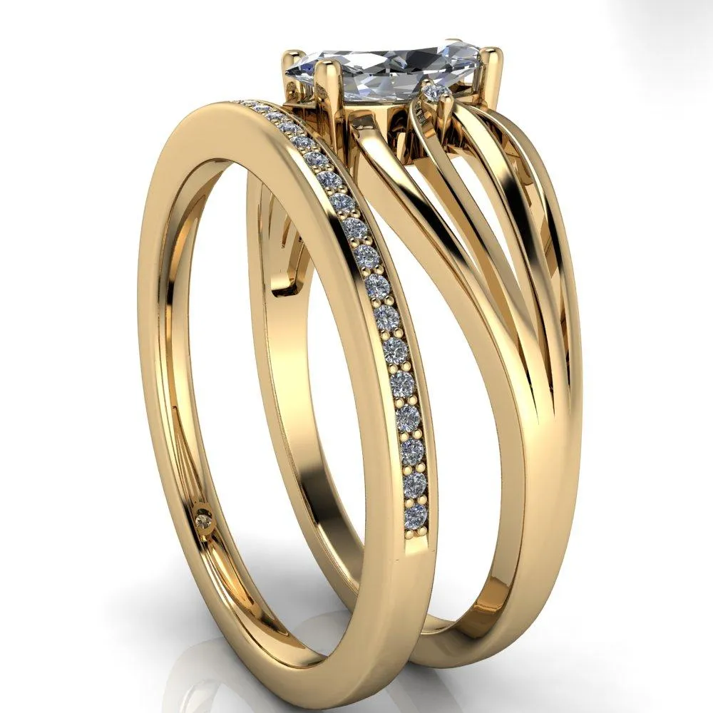 Rhae Marquise Center Stone 4 Prong Double Drop End Shank Ring