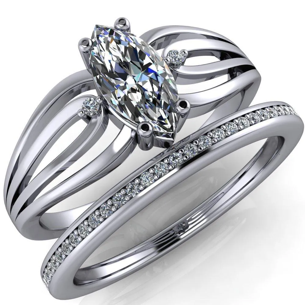 Rhae Marquise Center Stone 4 Prong Double Drop End Shank Ring