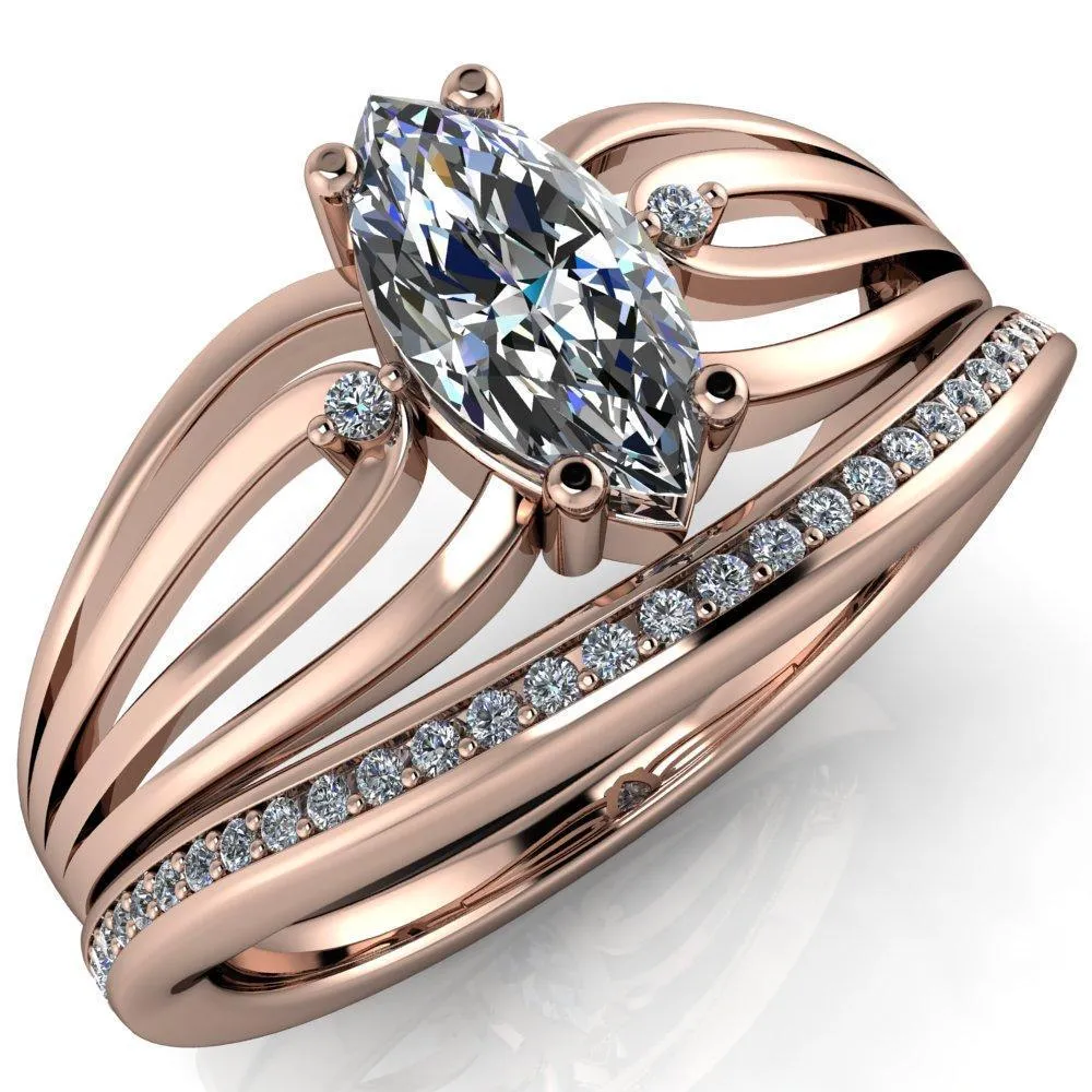 Rhae Marquise Center Stone 4 Prong Double Drop End Shank Ring