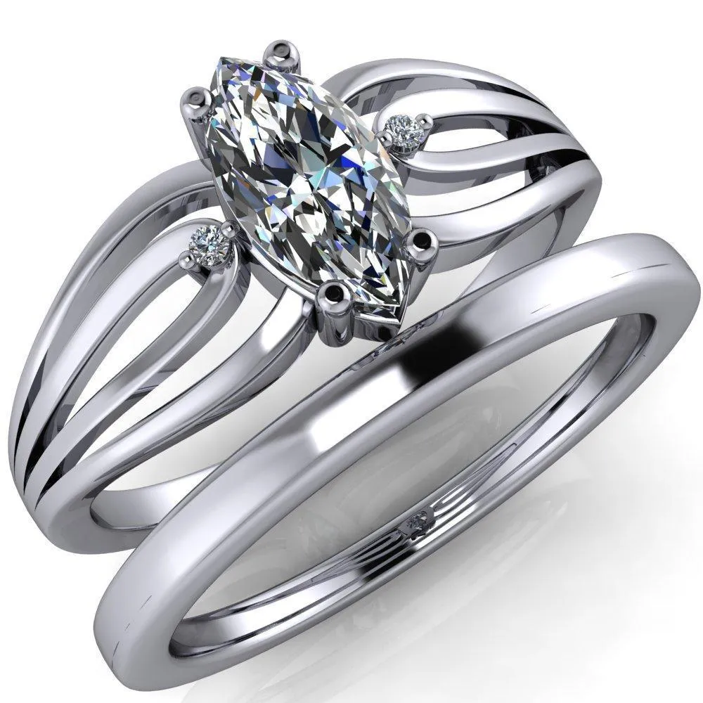 Rhae Marquise Center Stone 4 Prong Double Drop End Shank Ring