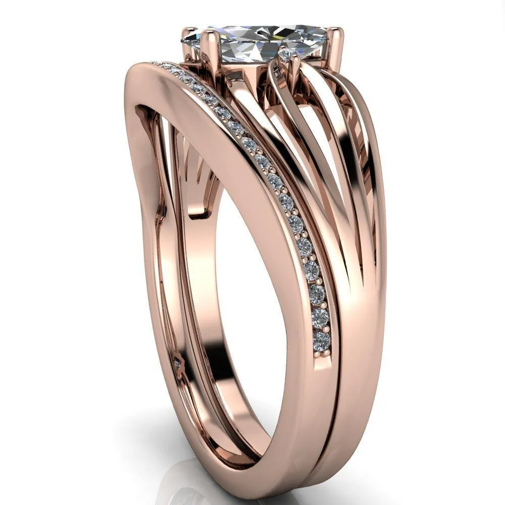 Rhae Marquise Center Stone 4 Prong Double Drop End Shank Ring