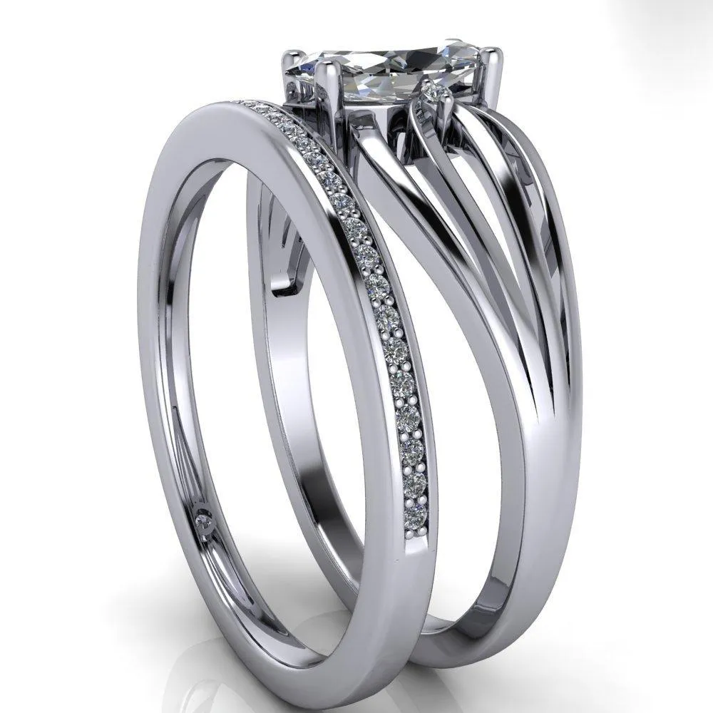 Rhae Marquise Center Stone 4 Prong Double Drop End Shank Ring