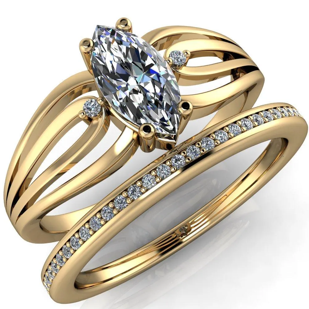 Rhae Marquise Center Stone 4 Prong Double Drop End Shank Ring